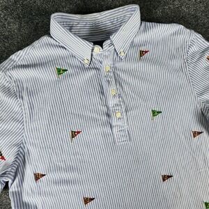 Ralph Lauren Knit Oxford Polo Shirt Men's M Blue-White Stripe AOP Nautical Flags